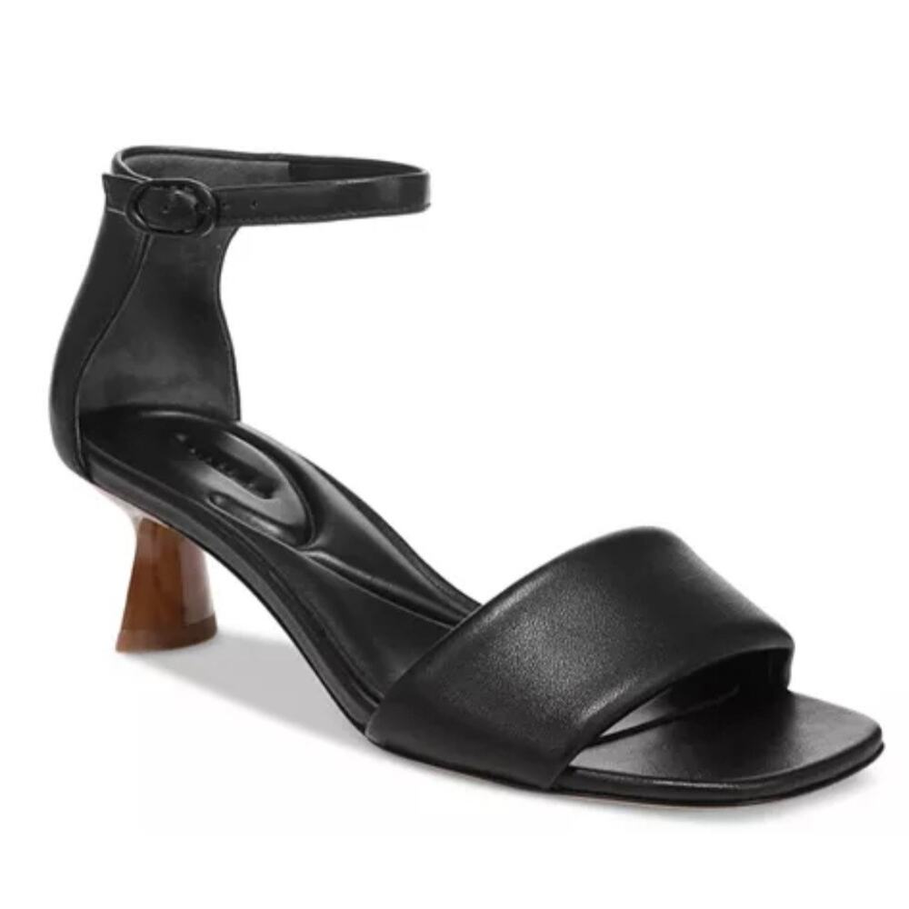 Vince Pepa Black Leather Ankle Strap Mid-Heel Sandals 8.5 Classic